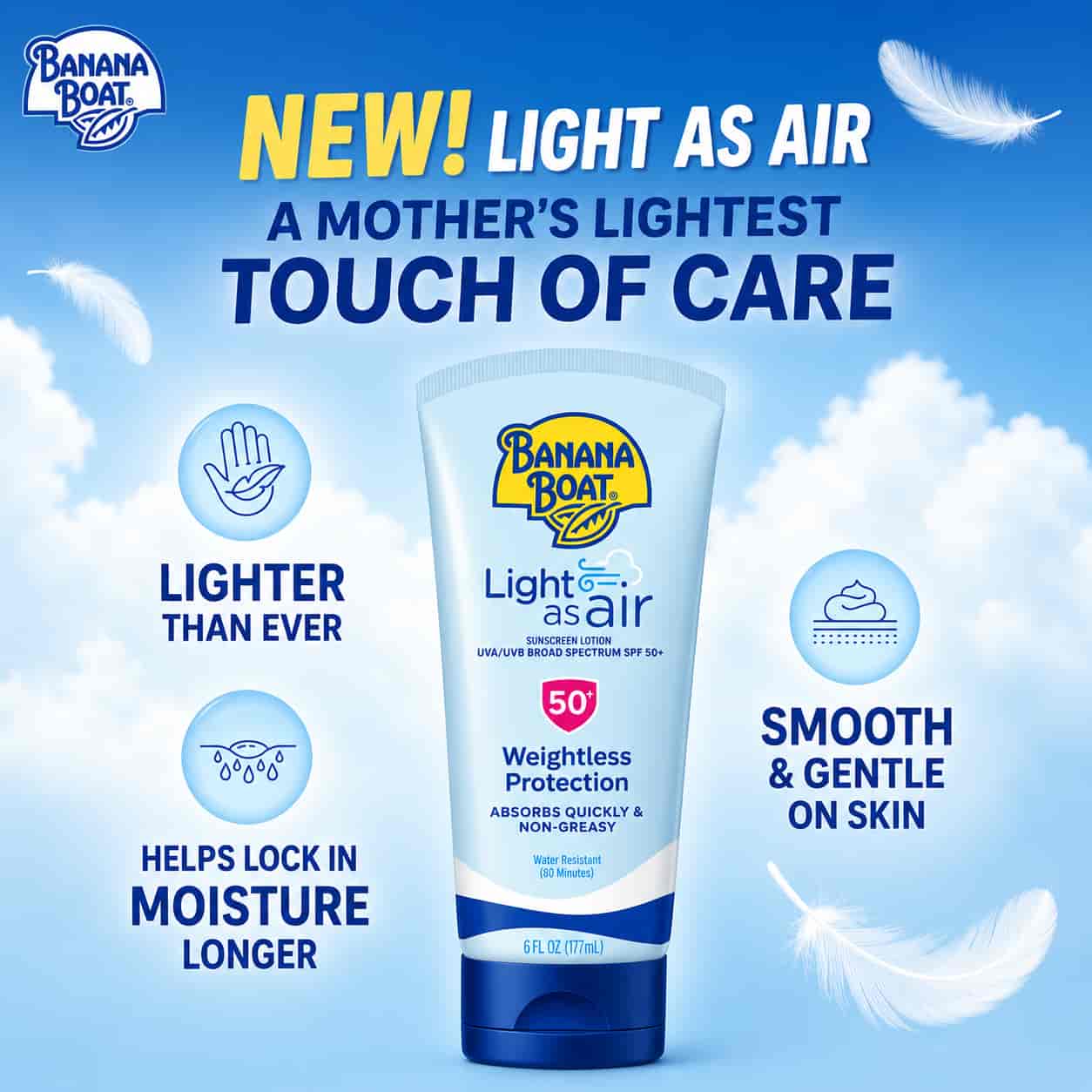 Banana Boat Light As Air Sunscreen Lotion UVA/UVB Broad Spectum SPF50+ 3