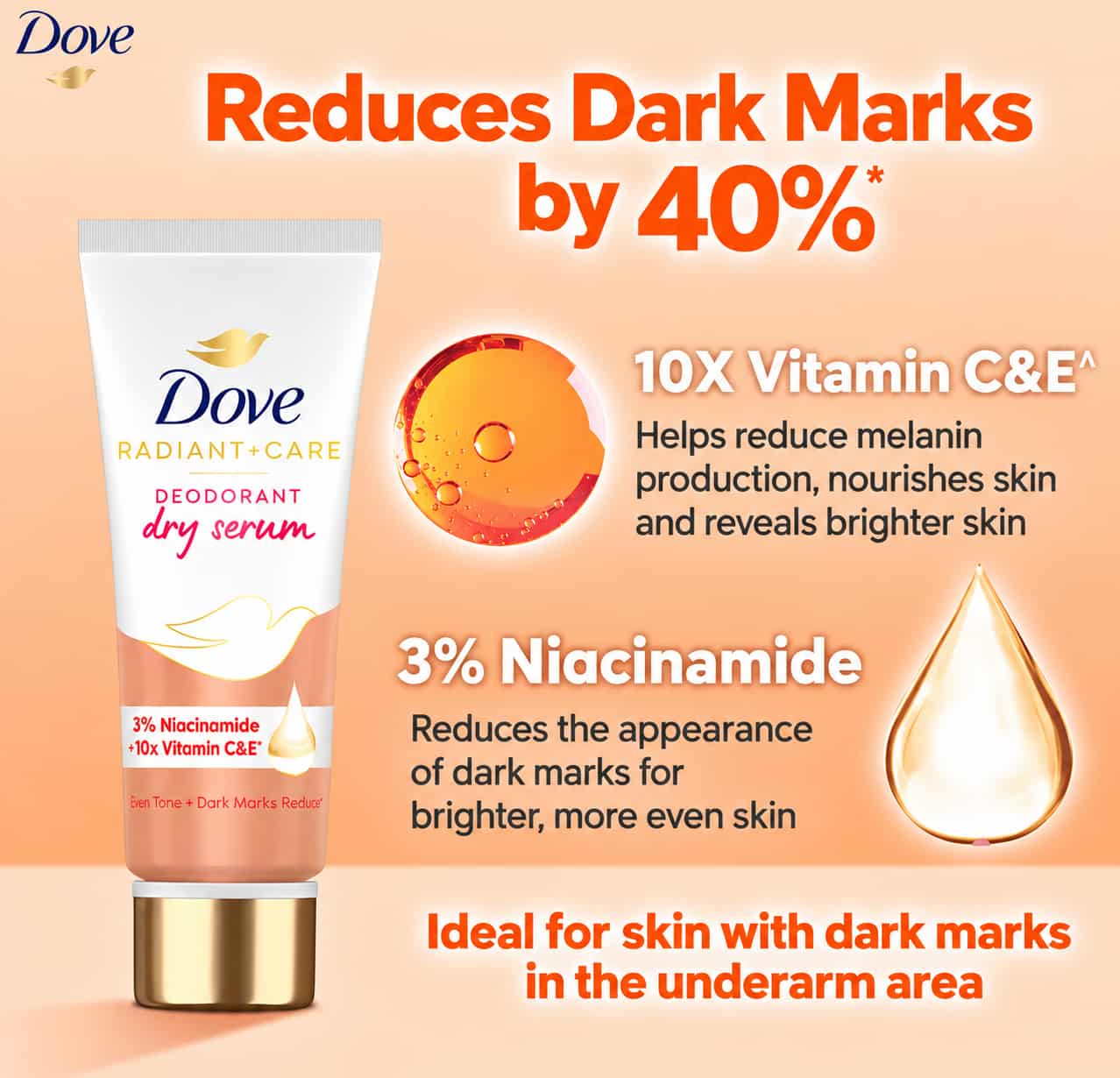 Dove Radiant + Care Deodorant Dry Serum 40 ml 2