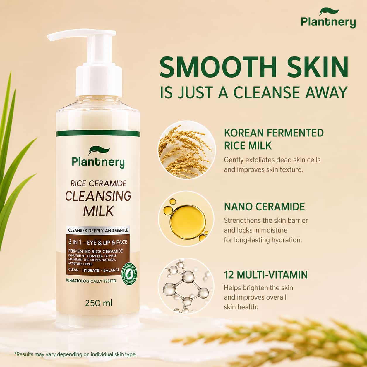 Plantnery Rice Ceramide First Cleansing Milk  3