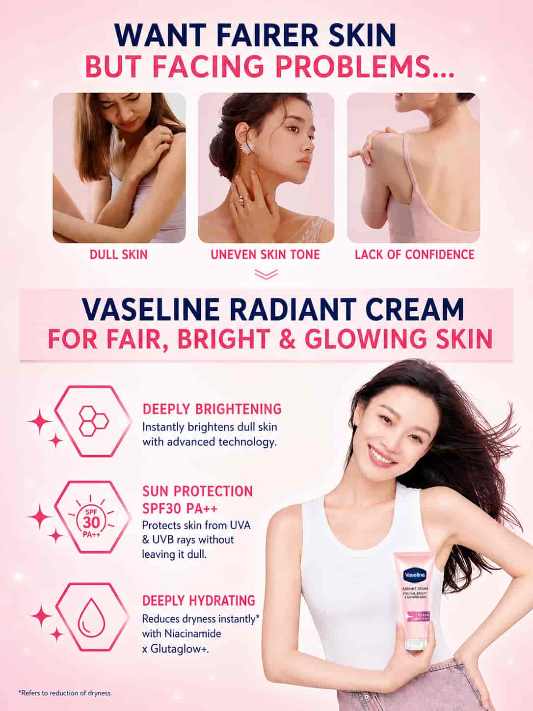 Vaseline Radiant Cream Sunscreen Tone-Up Natural Glow SPF30 PA++ 6