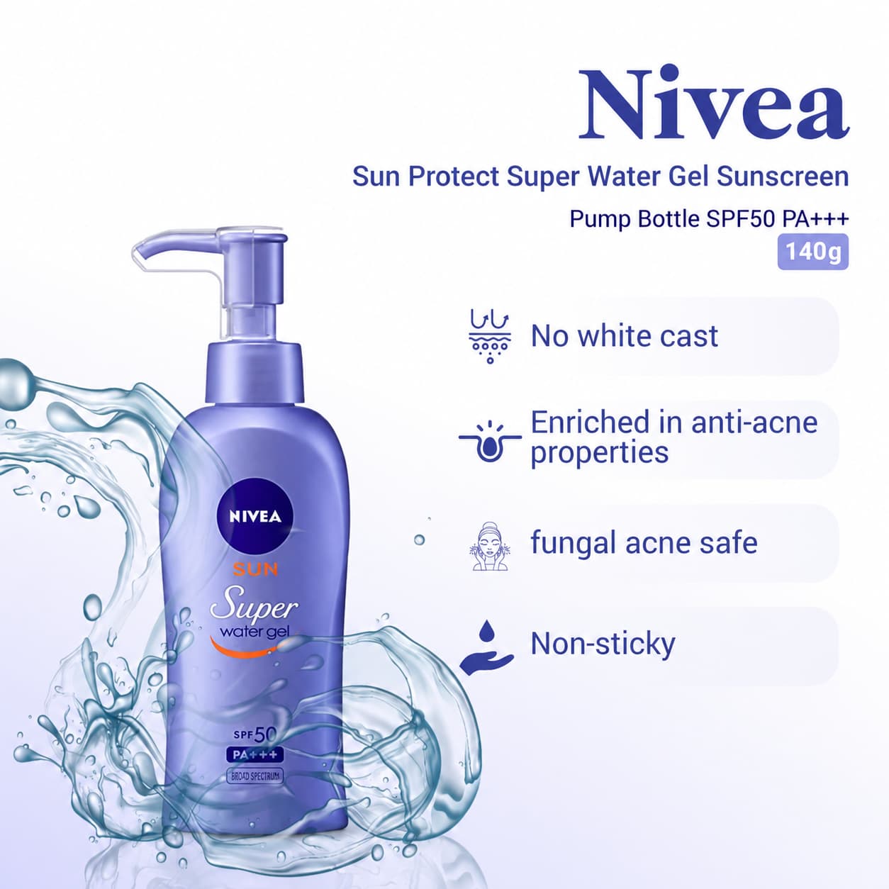 Nivea Sun Protect Super Water Gel Sunscreen Pump Bottle SPF50 PA+++ 2