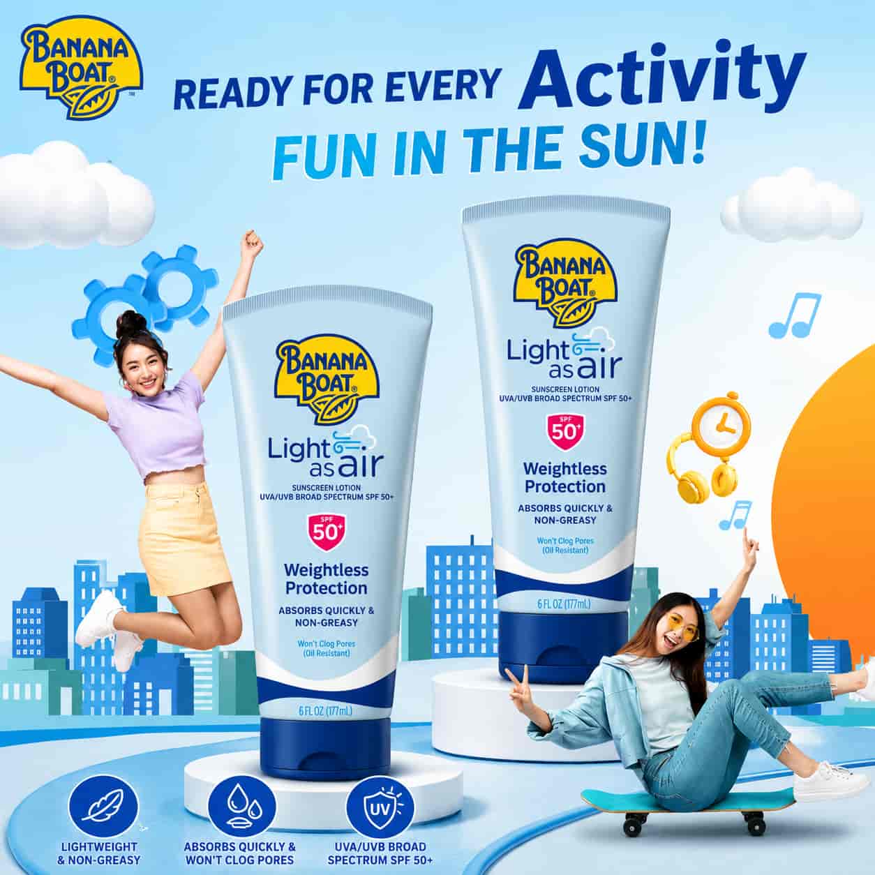 Banana Boat Light As Air Sunscreen Lotion UVA/UVB Broad Spectum SPF50+ 2