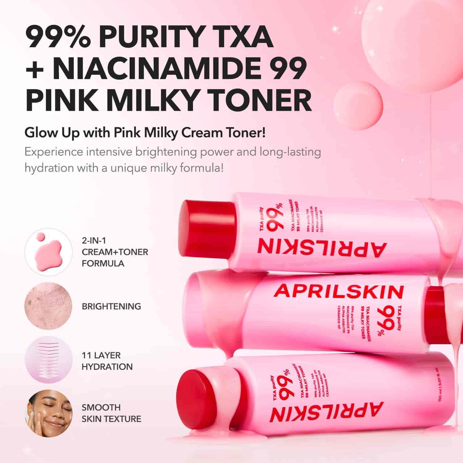 April Skin TXA+Niacinamide 99 Pink Milky Toner 5