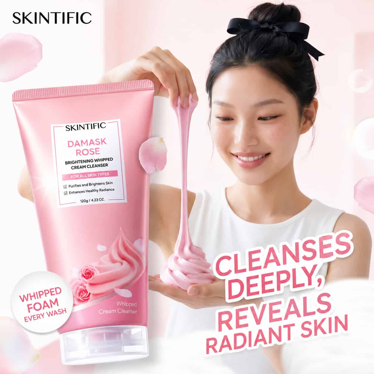 SKINTIFIC Damask Rose Brightening Whipped Cream Cleanser 3