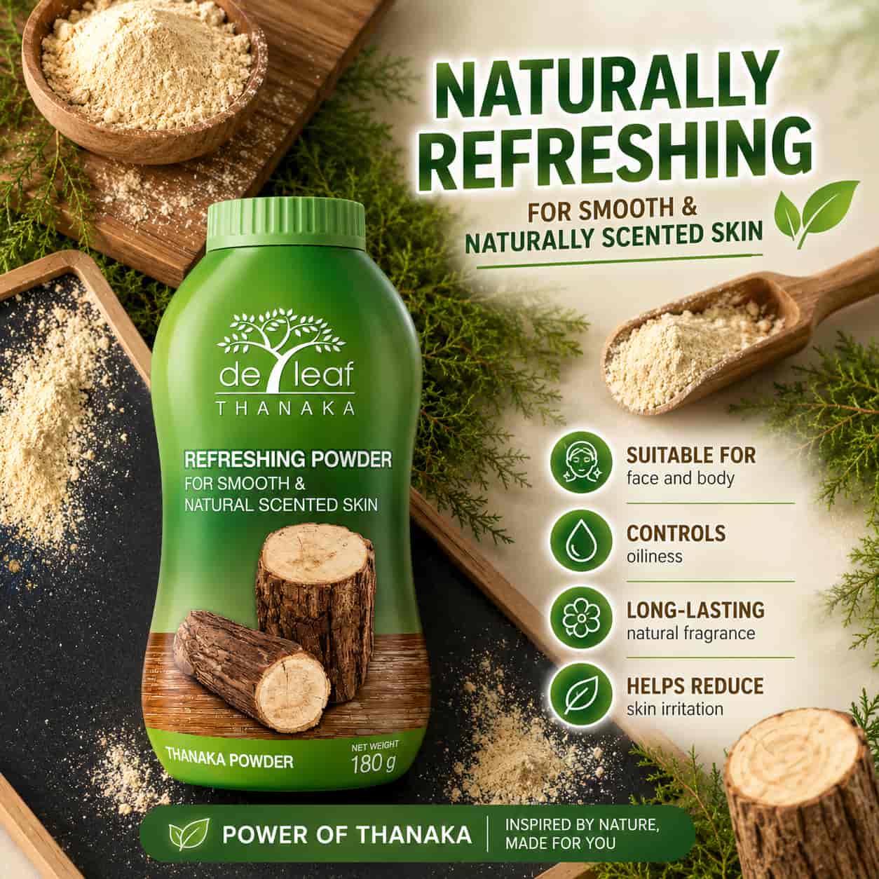 De Leaf Thanaka Refreshing Talcum Powder 2