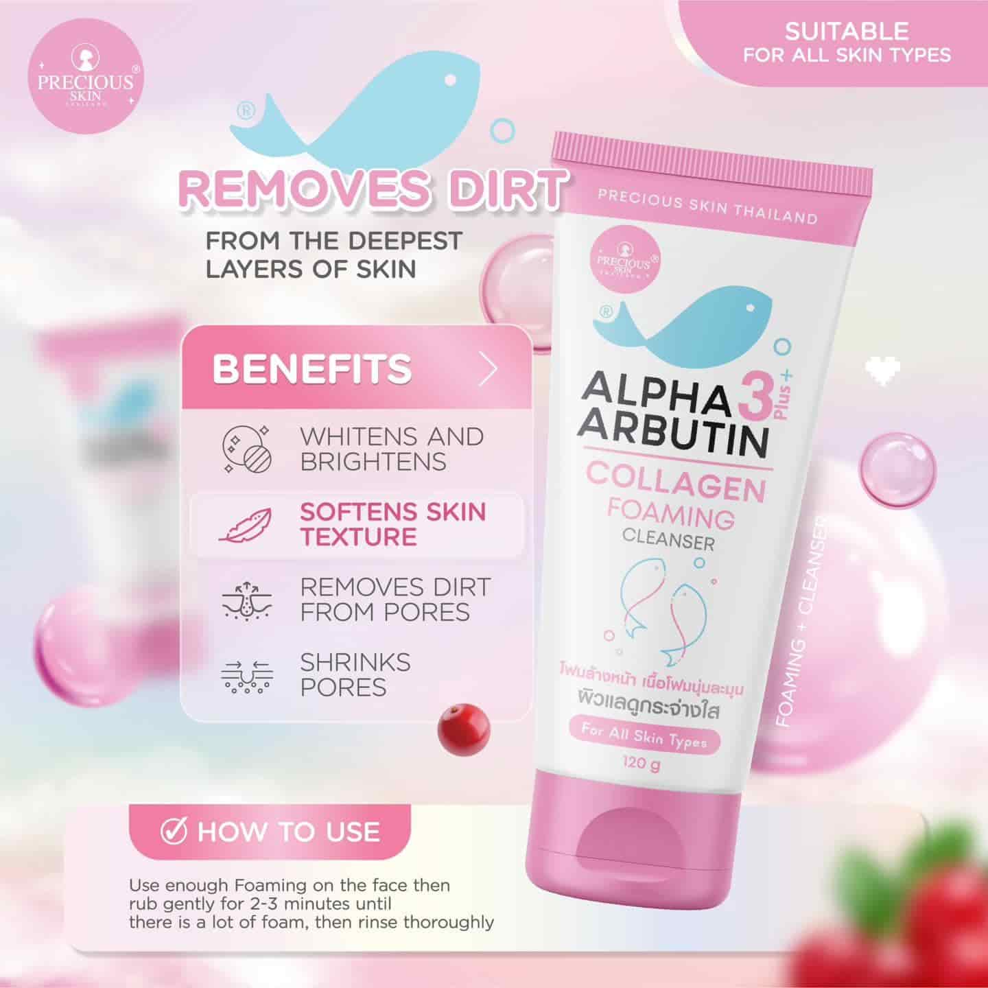 Precious Skin Alpha Arbutin 3+ Collagen Foaming Cleanser  3