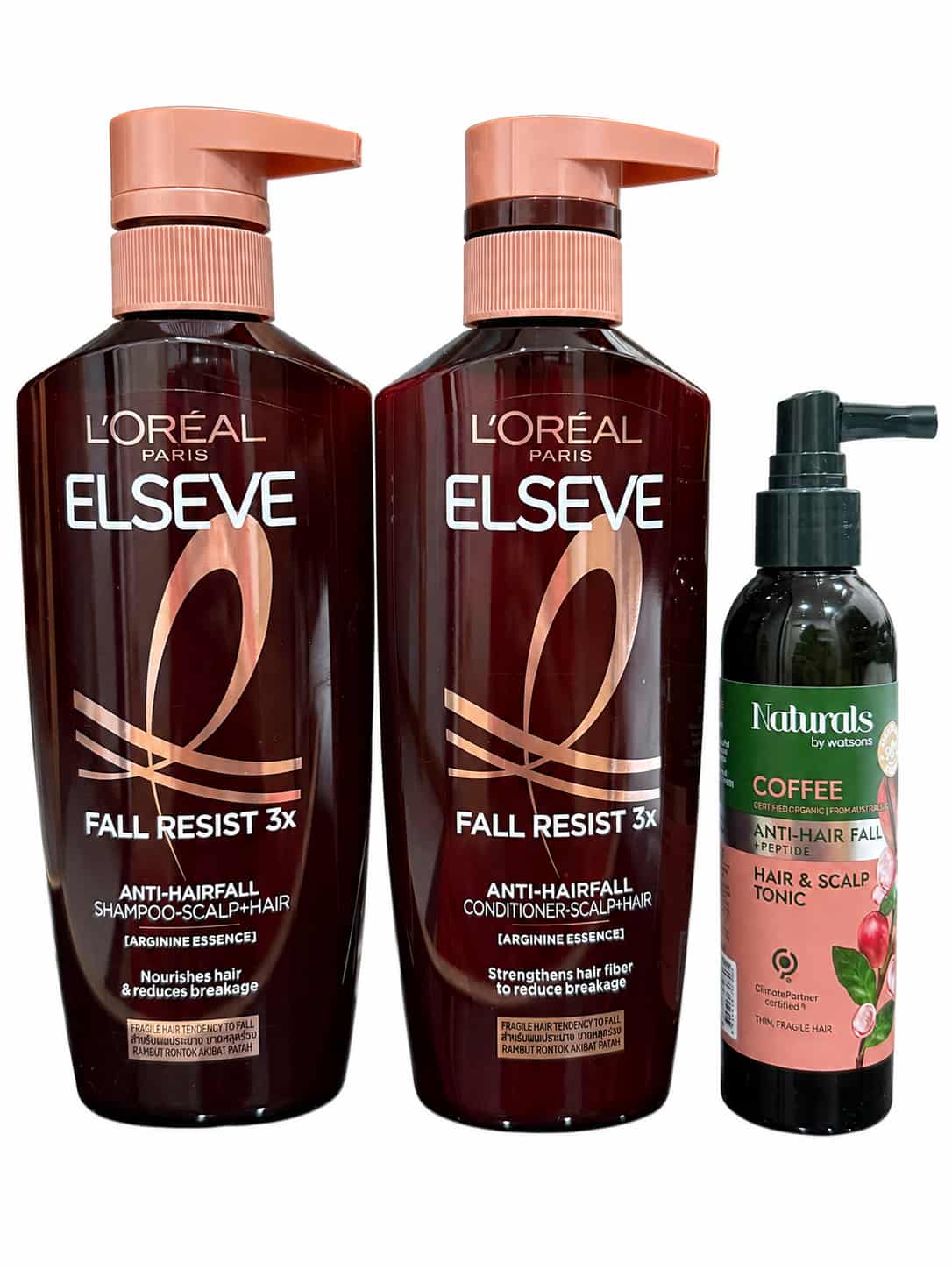 Shampoo 400 ml / Conditioner 375 ml / Tonic 120 ml